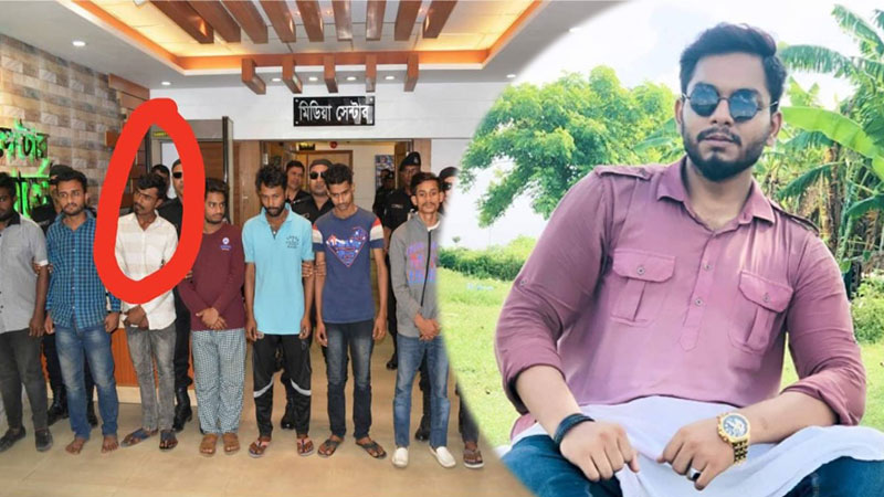 লাল গোলক চিহ্নিত আহত রবিন ও ডানে বাঁধন