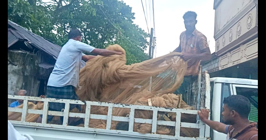 হাকালুকি হাওরে ১৪ জেলেকে জরিমানা, অবৈধ জাল জব্দ